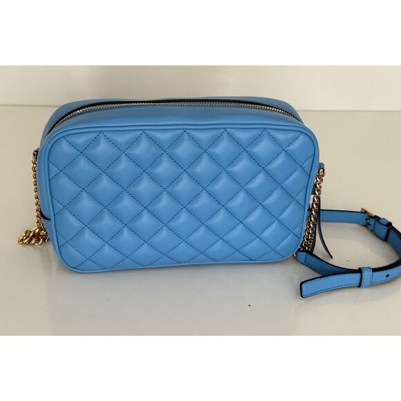 NWT $1275 Versace Quilted Lamb Leather Blue Medium Shoulder Bag 1008828 Italy - Picture 2 of 16